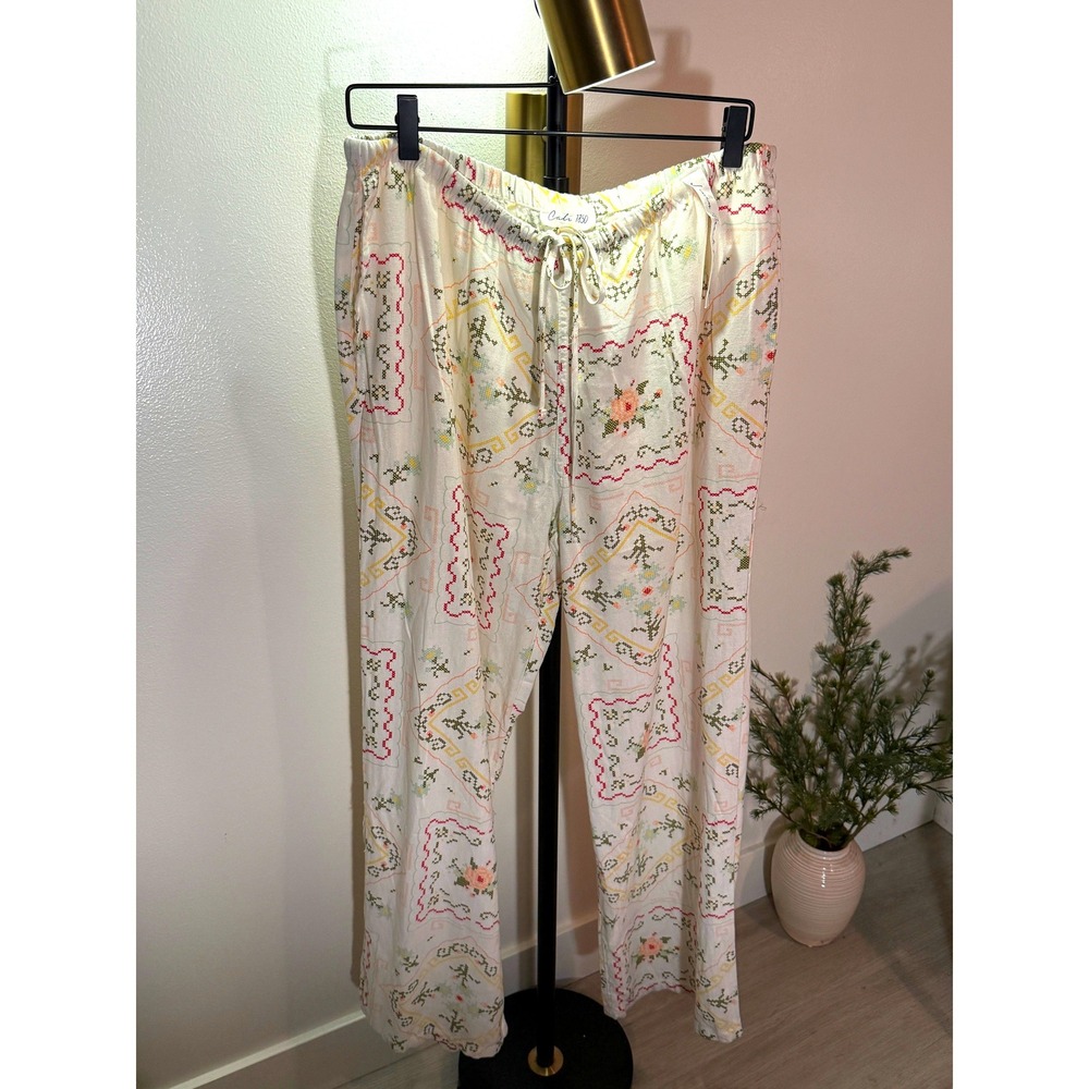Cali 1850 pants spring break patchwork boho beach straight leg vaca light XL new